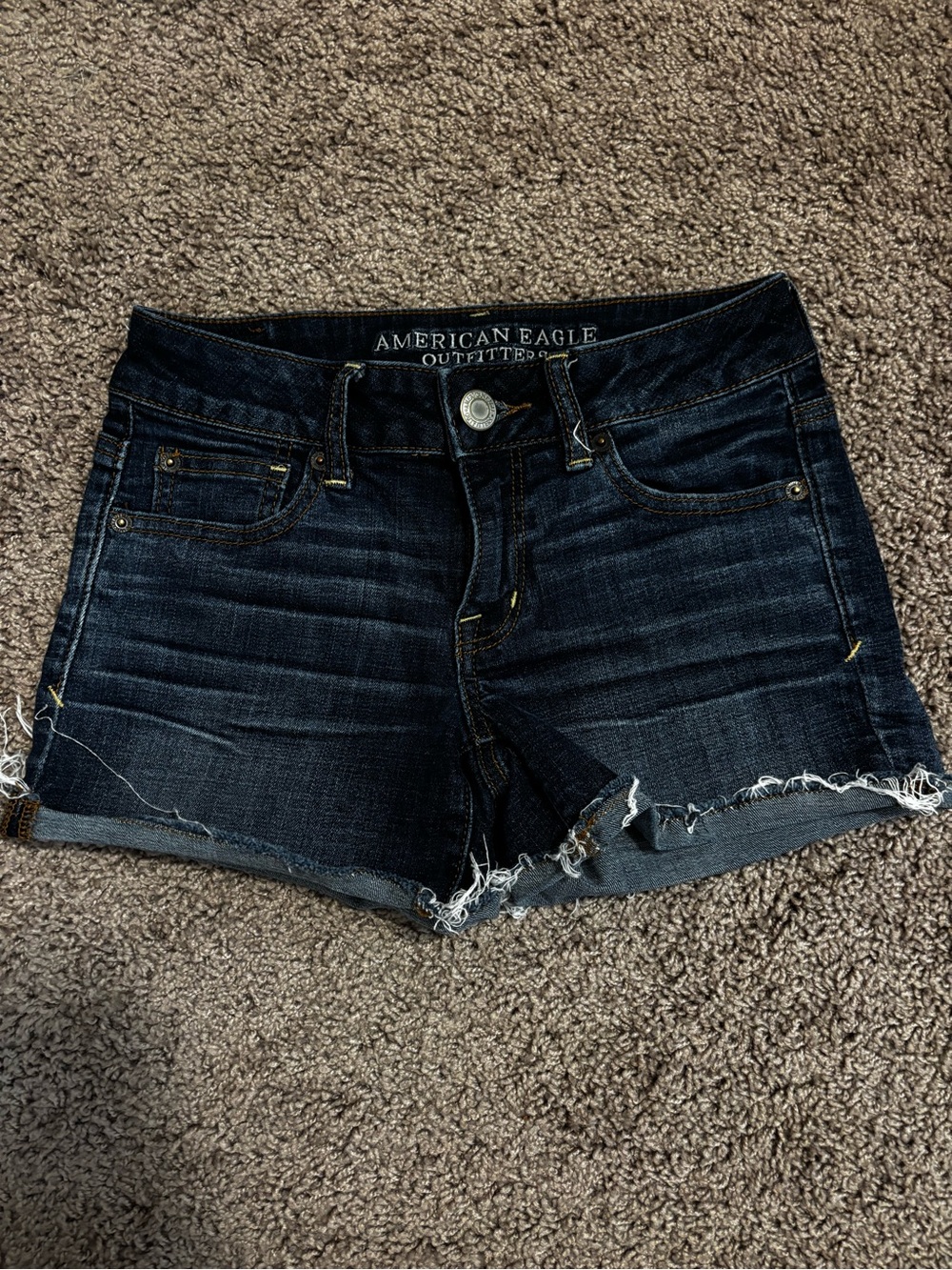 American Eagle Outfitters Dark Indigo Frayed Denim Shorts